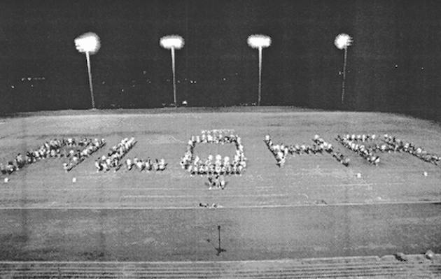 The Pearl City marching band spelled out the word 'aloha' during practice in 1993. Star-Bulletin file photo.