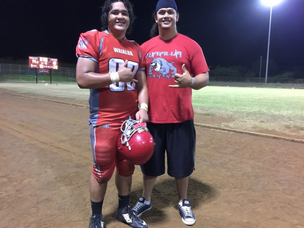 Matthan Hatchie and older brother/volunteer assistant coach Micah Hatchie enjoyed a close win over Pearl City. Friday, Oct. 14, 2016