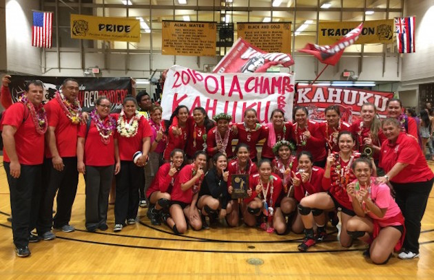 Kahuku won the 2016 OIA D-I girls volleyball championship on Thursday night. Photo by Paul Honda/Star-Advertiser.
