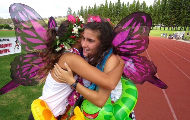  State girls cross country champion Veronica Winham didn't need her butterfly wings to fly around the course on Saturday. Daryl Lee / Special to the Star-Advertiser