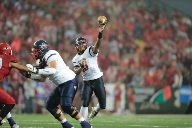 Saint Louis quarterback Tua Tagovailoa broke Timmy Chang's career passing record against Kahuku. Photo by Jamm Aquino/Star-Advertiser.