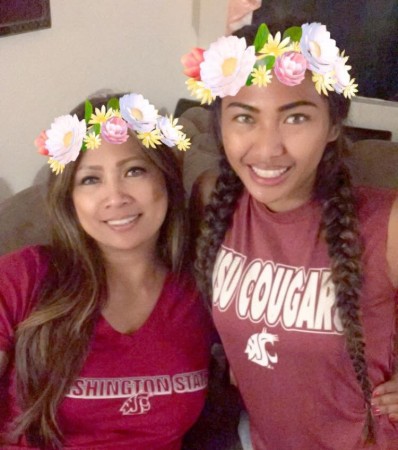 Celena Jane Molina, right, with mother Rose Molina after signing with Washington State on Wednesday at Konawaena High School's Col. Ellison Onizuka Memorial Gymnasium. Photo courtesy of the Molina family. 