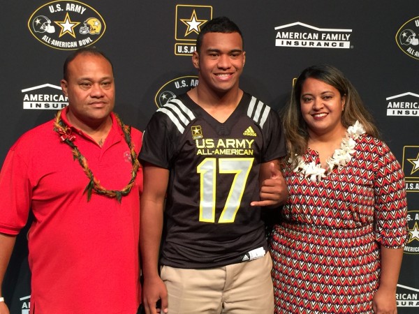 Galu and Diane Tagovailoa with son Tua. 