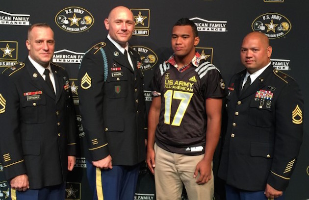 US Army All-American Bowl representatives presented a jersey to Tua Tagovailoa. He will play in the star-studded game on Jan. 7 in San Antonio, Texas.