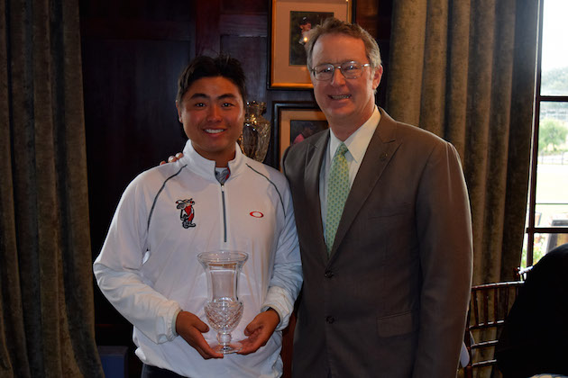 Moanalua alumnus John Oda, left, has won four collegiate tournaments, including his first victory as a freshman at UNLV in the Sea Best Invitational in Florida. Photo courtesy Jacksonville Athletics.