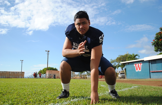 Waianae offensive lineman Onesimus Clarke is up to five Division I FBS scholarship offers. Photo by Jerry Campany/Star-Advertiser.