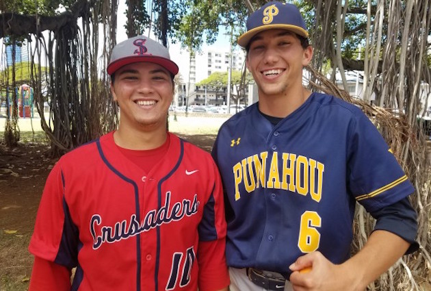 Saint Louis' Dawson Yamaguchi and Punahou's Kyson Donahue have battled back and forth against each other all season. Photo by Nick Abramo/Star-Advertiser.