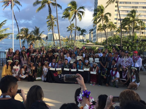 Signees at the letter-of-intent ceremony hosted by Education First and the Honolulu Elks Lodge gathered early in the morning. (Apr. 12, 2017) Paul Honda/Star-Advertiser