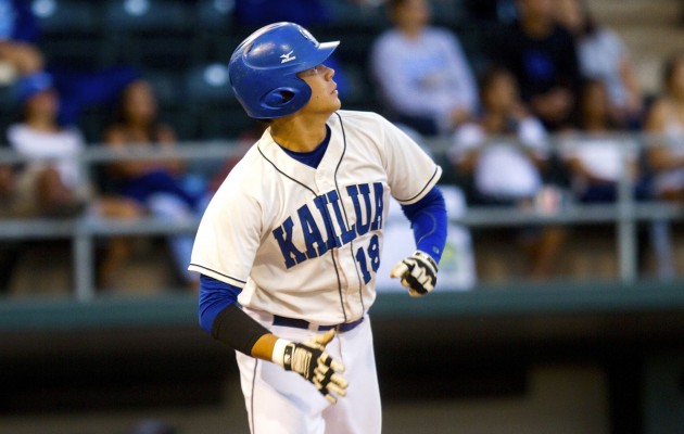 Kailua's Joey Cantillo went 3-for-4 and hit the game-winning sacrifice fly in the bottom of the eighth in a 6-5 win over Campbell for the Oahu Interscholastic Association baseball championship Saturday at Les Murakami Stadium. Dennis Oda / Honolulu Star-Advertiser.