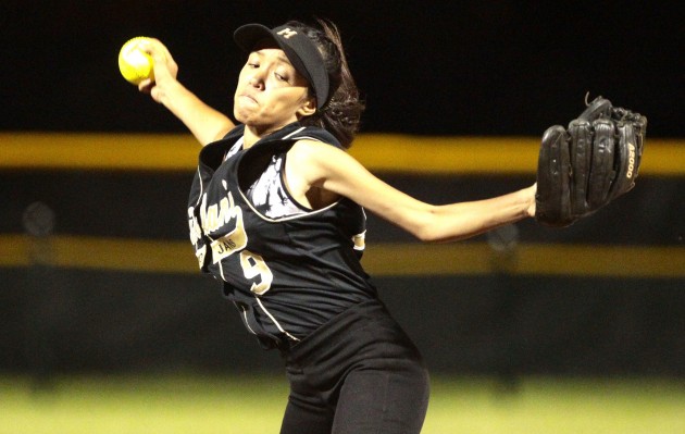Mililani senior Misha Carreira posted two of her three strikeouts in the seventh inning of the Trojans' 3-1 win over Pearl City in the OIA Division I championship game on Tuesday. Jamm Aquino/Star-Advertiser