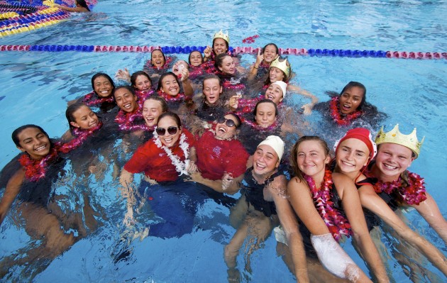 The Lady Raiders of Kahuku captured their 14th OIA girls water polo championship with a 9-8 OT thriller over Roosevelt on Saturday. Photo by Dennis Oda/Star-Advertiser