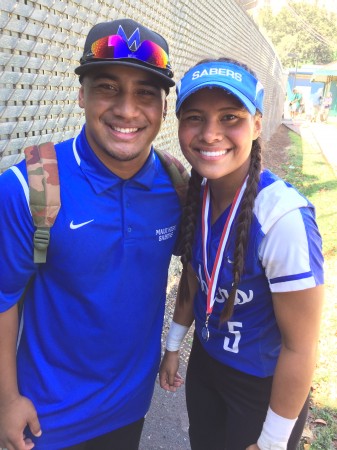 Nawai Kaupe and brother Brandon were stoked about Maui's 6-5 win over Leilehua on Wednesday in the opening round of the state softball tournament. Brandon, a former Baldwin standout now with the New York Mets, is on the Maui coaching staff as he recovers from a wrist injury. (May 4, 2017) Paul Honda/Star-Advertiser