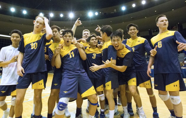 Punahou celebrated its sixth state Division I boys volleyball championship in a row Saturday. Cindy Ellen Russell / Honolulu Star-Advertiser.