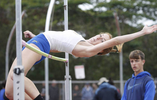 Kaiser's Kristen O'Handley set the OIA East high jump mark in the OIA Championships this year. Photo by Cindy Ellen Russell/Star-Advertiser.